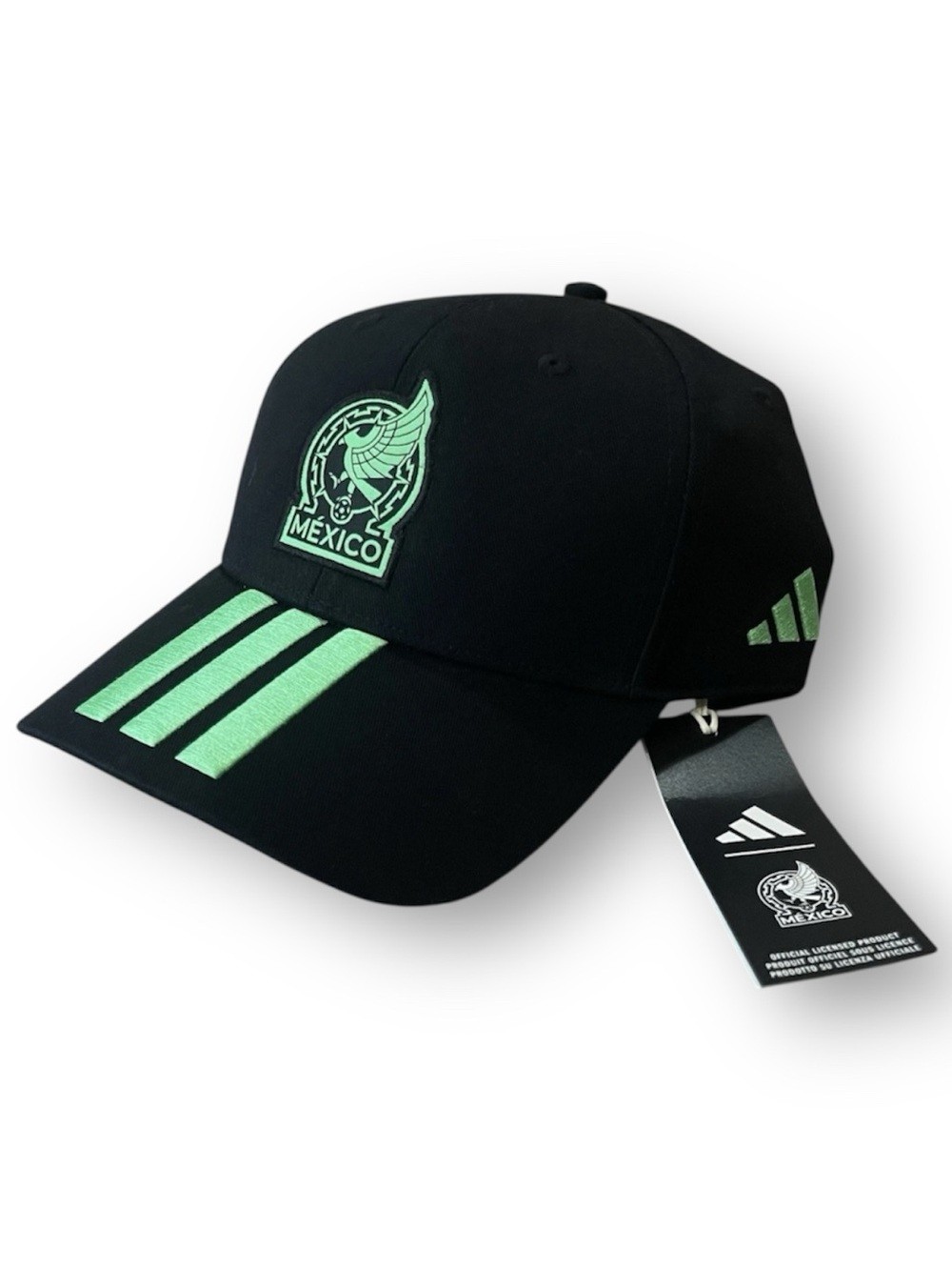 adidas Black Baseball Cap with Mint Green 3 stripes Mexico world cup logo KE7873